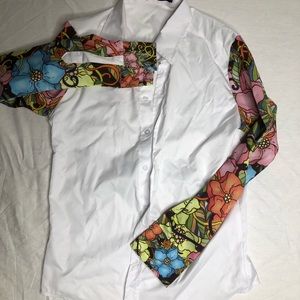 Button up shirt with floral sleeves